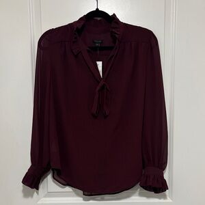 Ann Taylor Burgundy Blouse with Ruffle Details